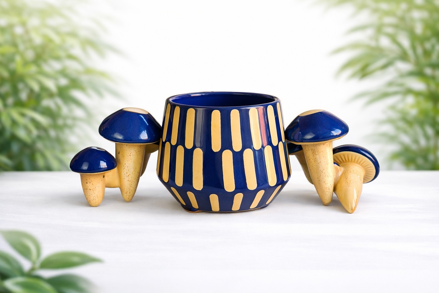 COD 0172 -  JUEGO AZUL DE MACETERO CON 4 HONGOS