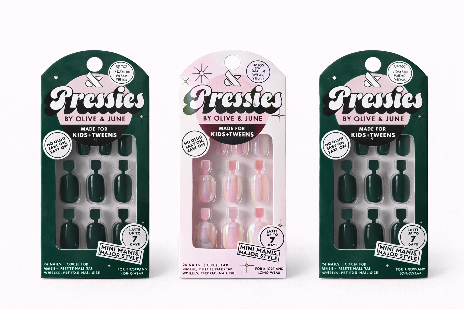 COD 0658- SET DE UNAS ROSADO Y VERDE PARA ADOLESCENTE PRESSIES BY OLIVE &amp; JUNE
