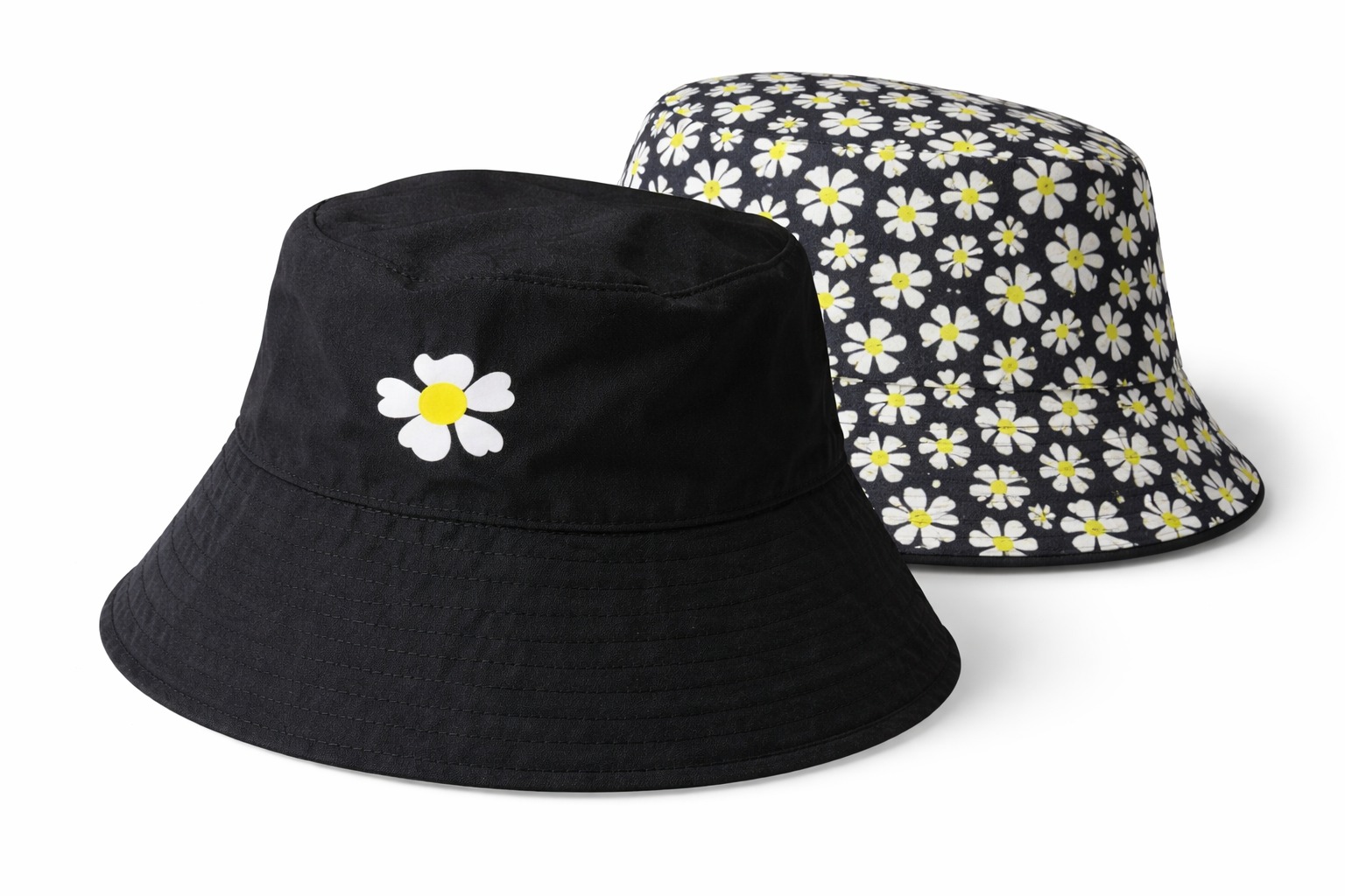 COD 0698- SOMBRERO NEGRO MUJER DE FLORES REVERSIBLE